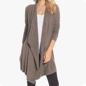 Barefoot Dreams Brown Draped Bamboo ChicLite Open Waterfall Cardigan Sweater S